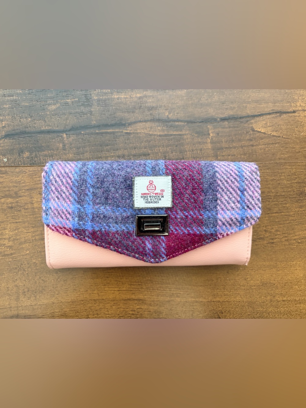 Harris Tweed Islander Pink & Plaid Envelope Wallet
